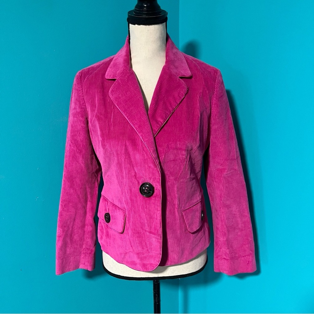 Vintage Talbots 6P Hot Pink Y2K Corduroy Stretch Single Button Blazer Jacket